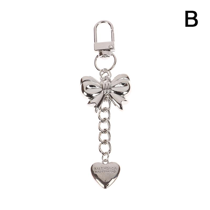 Y2K Legierung Silber Liebesherz Stern Schleife Schlüsselanhänger für Frauen Mädchen Anhänger Auto Kopfhörertasche Taschenanhänger Zubehör