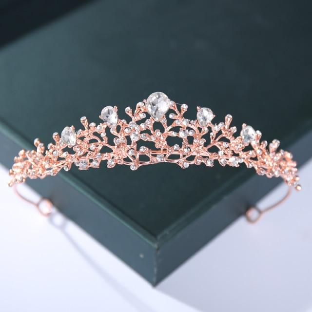 Rose Trendy Color Gold Tiaras And Crowns Pearl Crystal Princess Diadems Sale Queen Wedding Bridal Hair Accessories Headpiece