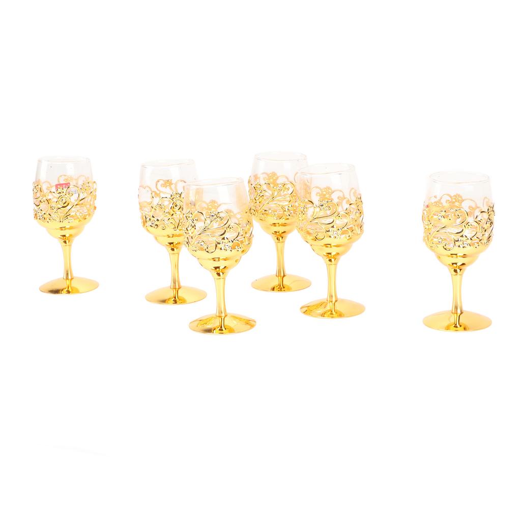6PCS Set Vintage Wine Glasses Set Flower Embossed Pattern Transparent Glass Water Goblets