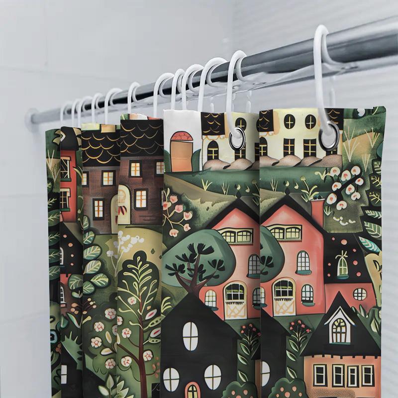 Country Style House Bathroom Shower Curtain Floral Decor Modern Printed Waterproof Bath Rug Mat Green White Pink Black Red Yello