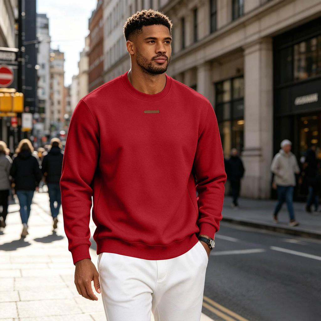 Men's Loose Fit Long Sleeve Crew Neck Sweatshirt Lightweight Fleece Pullover Casual Top for Everyday Wear