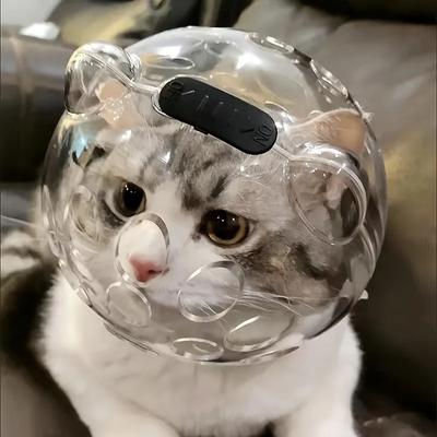 1Pc Space Cat Helmet-Breathable Adjustable Transparent Muzzle for Grooming,Anti-Licking Head Cover,Perfect for Pet Grooming Tool