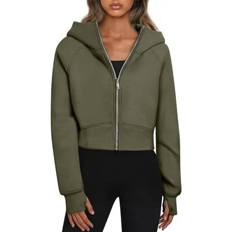 Autumn Winter Solid Color Fashion Women's Hooded Zipper Short Casual Plush Long-sleeved Sweatshirt Chic Y2k Clothes Casual Tops