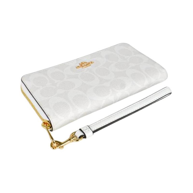 Coach Zip Around 19 Classic Presbyopia Coated Canvas and Leather Wrist Bag Wallet Small Women's Glacier White