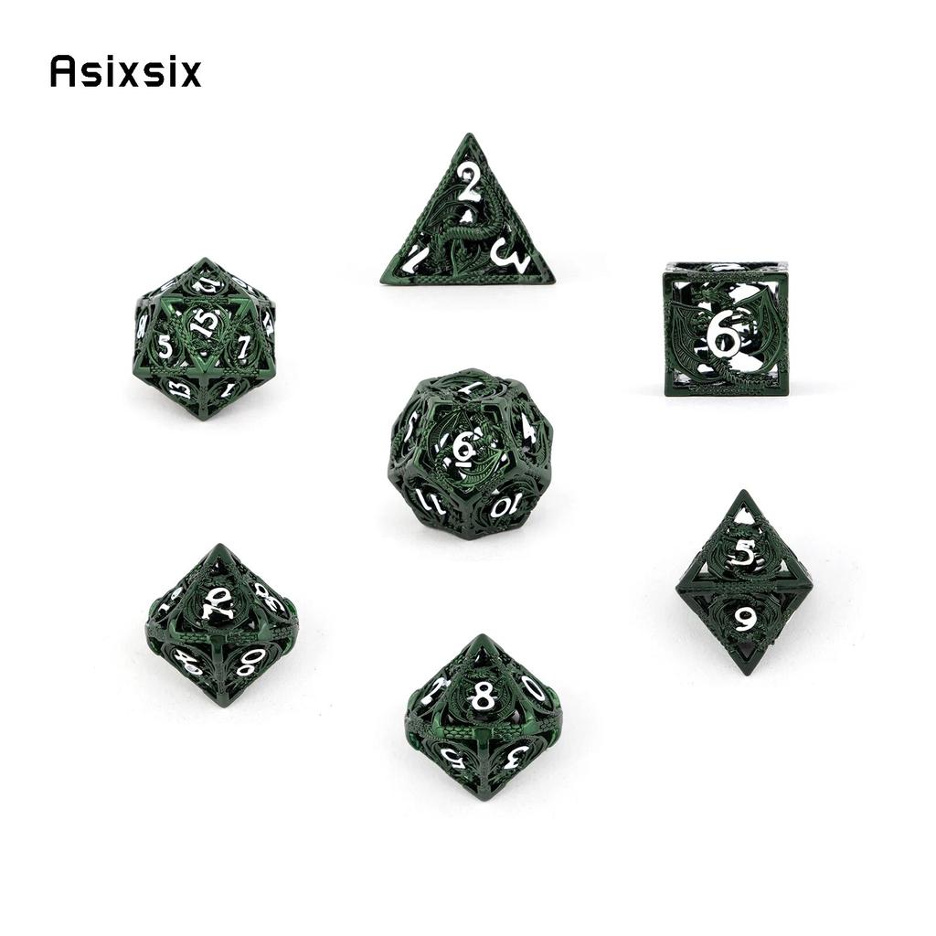 7 sztuk zielony biały smok metalowe kości smok pusty metalowy zestaw kości wielościennych nadaje się do odgrywania ról RPG gra planszowa gra karciana