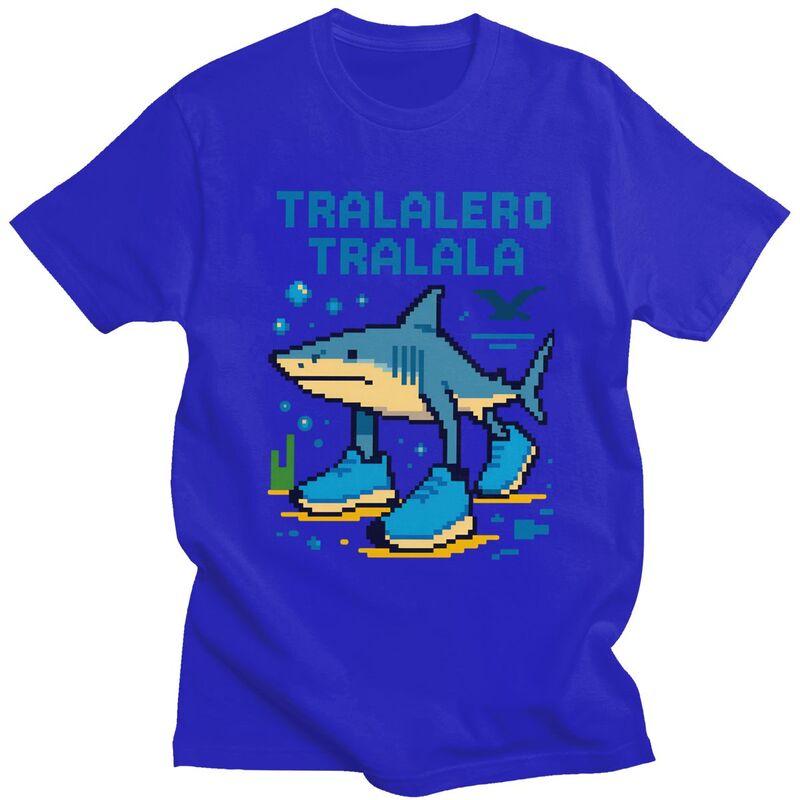 Male Tralalero Tralala Italian Brainrot Meme T Shirts Round Neck Short Sleeve 100 Cotton Tee Shirt Novelty Summer Tyle Clothing