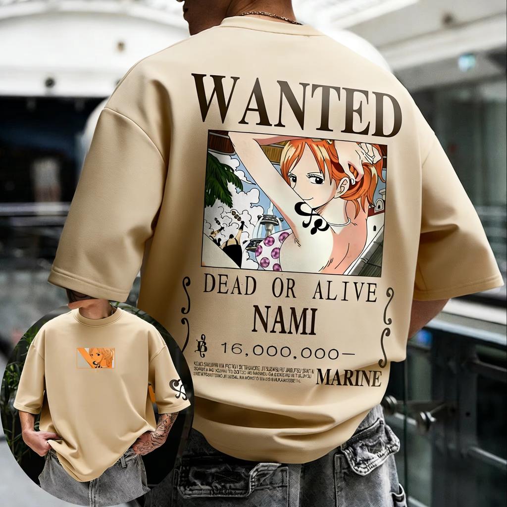 T-shirt in Cotone Stampata Nami Anime ONE PIECE Uomo Donna Larga Manica Corta Casual Hip Hop Streetwear Alta Qualità Abbigliamento Femminile Maschile