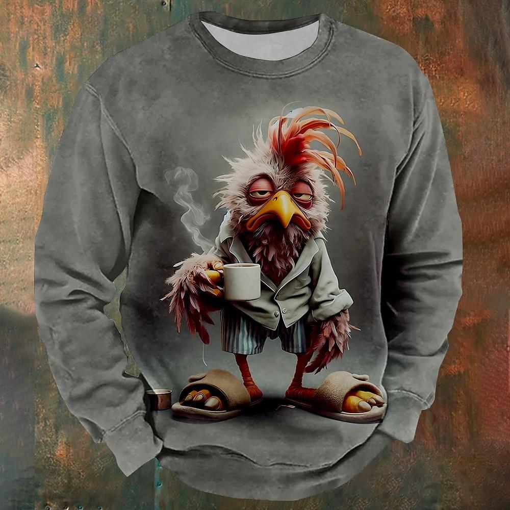 

Винтажные мужские толстовки с принтом «Уставший цыпленок» с 3D-принтом, футболка с длинным рукавом, осенняя свободная мужская одежда, топы с круглым вырезом, свитер L