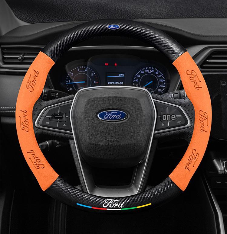 Genuine Leather Suede Carbon Fiber Steering Wheel Cover for JMC Ford Territory 2019-2021, Universal All-Season Model
