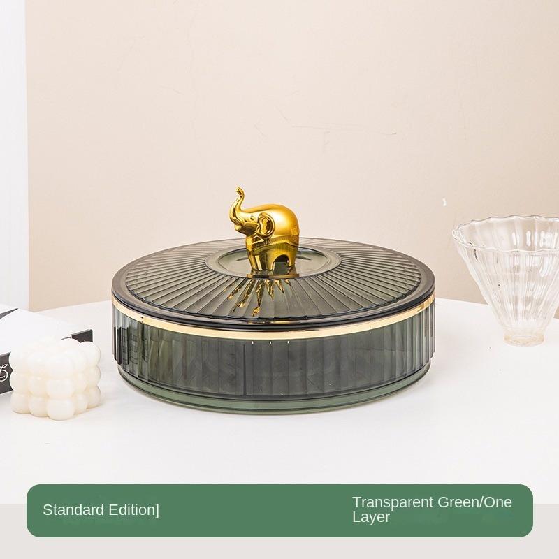 360° drehbarer Aufbewahrungstablett, mehrschichtig, unterteilt, für Snacks, Trockenfrüchte, mit Deckel, staubdicht, Wohnzimmer, Küchenorganizer