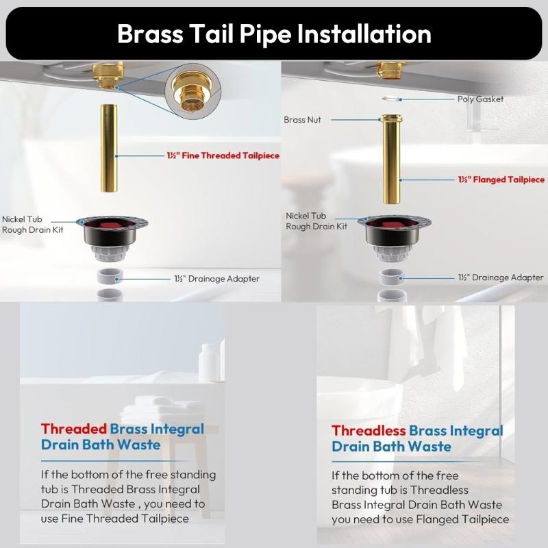 Tail Pipe Bath Drain Rough in set  Bathtub Drain Installation Floor Mount Tub Drain Rough for Freestanding Bathtubs