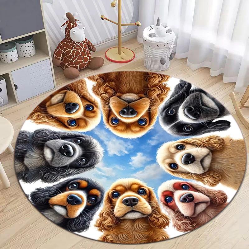 1 Stück Süßer Haustier Chihuahua Border Collie Aufdruck runder Teppich, Fußmatte für Zuhause, Outdoor-Reiseschutzteppich