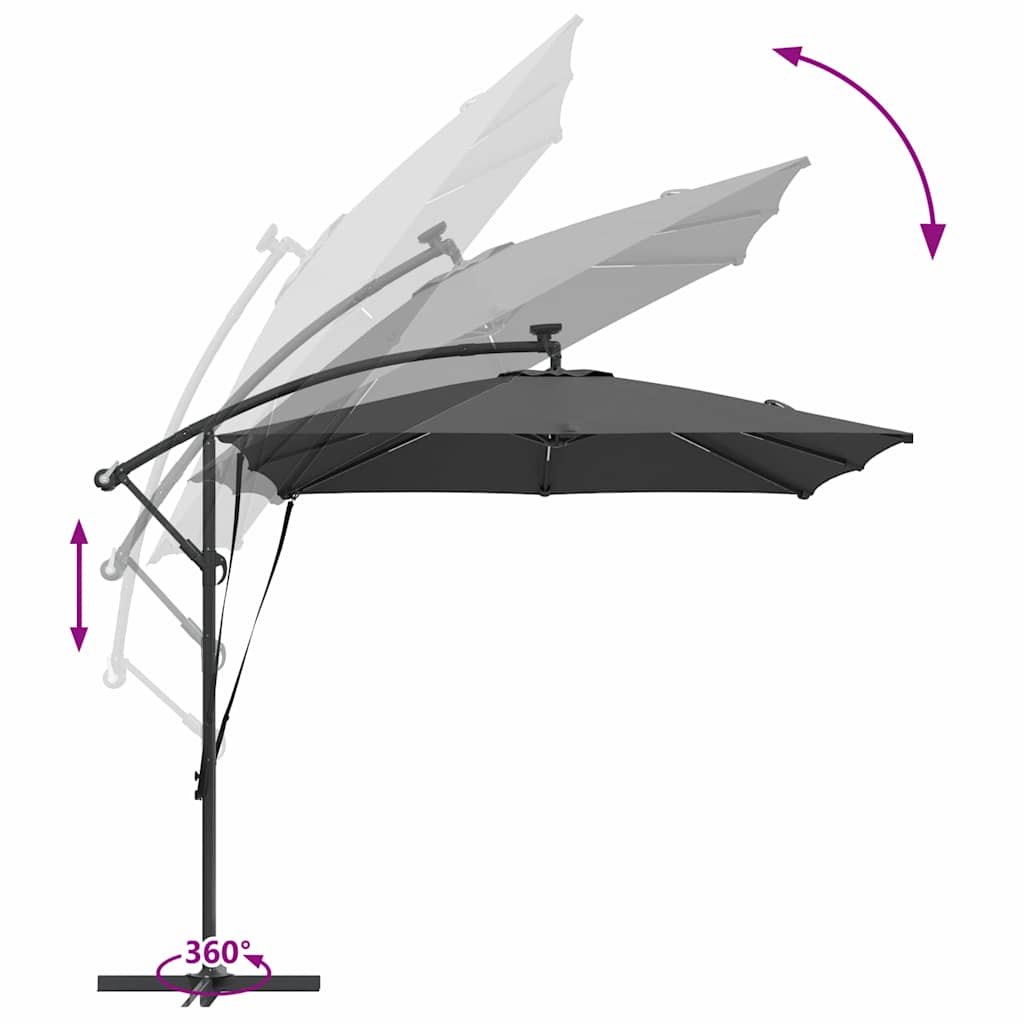 Cantilever Banana Sun Umbrella with LED Light Strips Anthracite 249 X 249 X 250 Cm