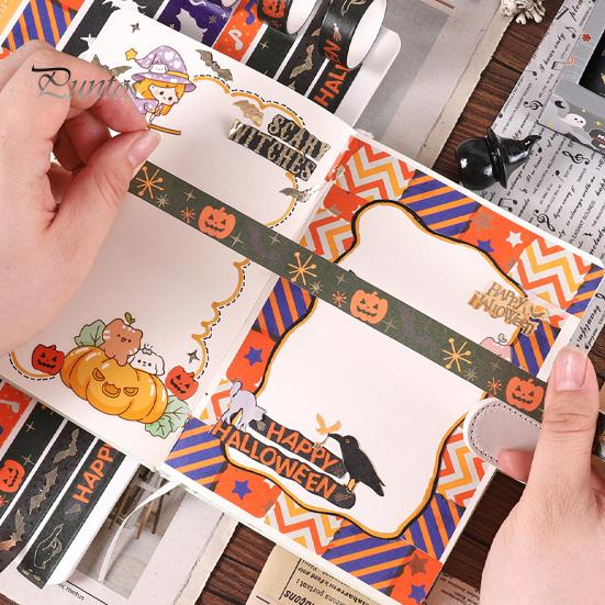 Thin Layering Washi Tape 8 Rolls Halloween Tape, Spooky Bat Witch Cat Pattern Decorative for Junk Journaling Supplies, Scrapbooking, DIY Crafts, Gift