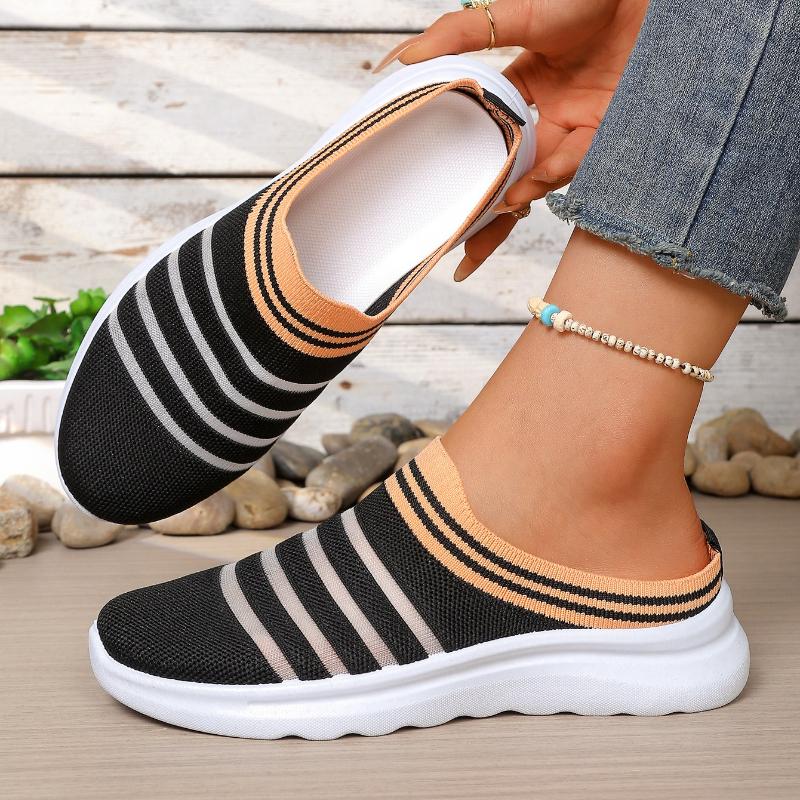 Women's Summer Half Slippers Thick Bottom Mesh Casual Hollow Out Round Head Slippers