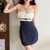 European and American Style Autumn New Women's Clothing Pure Desire Ruffle Edge Splicing College Style Contrasting Color Tube Top Dress