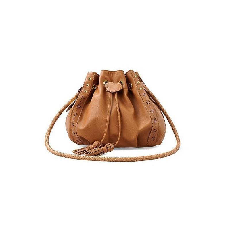 Elegant Women Bucket Shape Tassel Decorated Shoulder Cross Body Bag For Stylish Looks