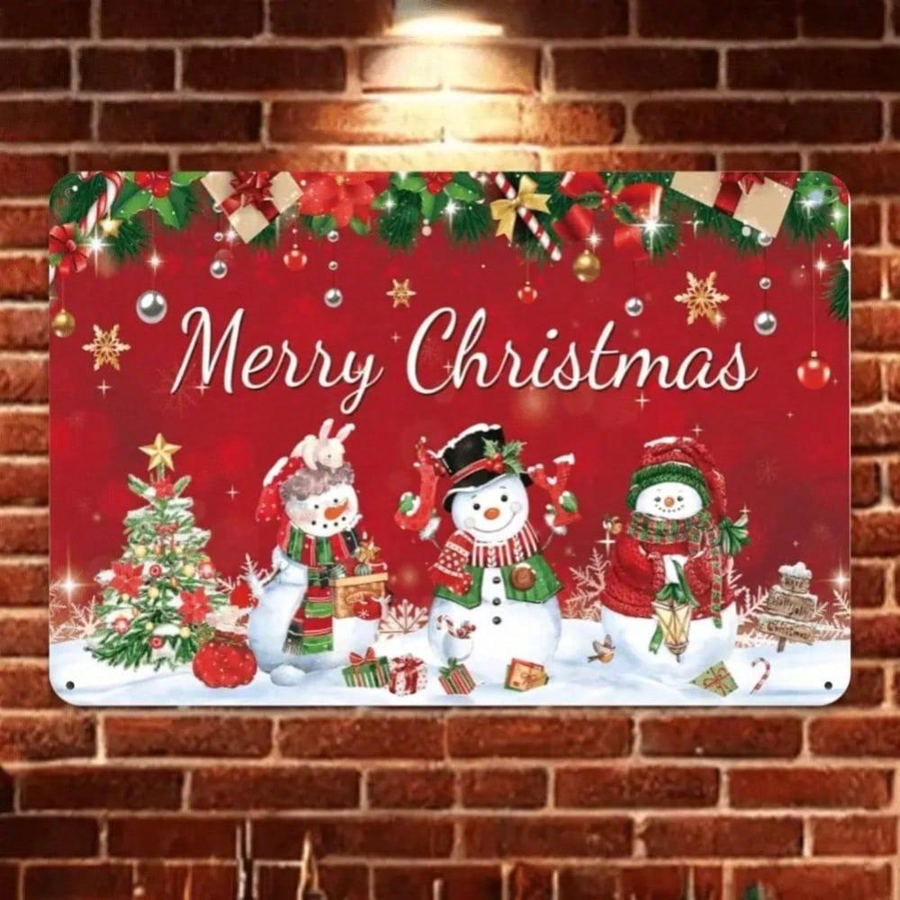 Vintage Christmas Snowman Metal Tin Sign, Iron Wall Art Home Decoration 8 11.8 Inch