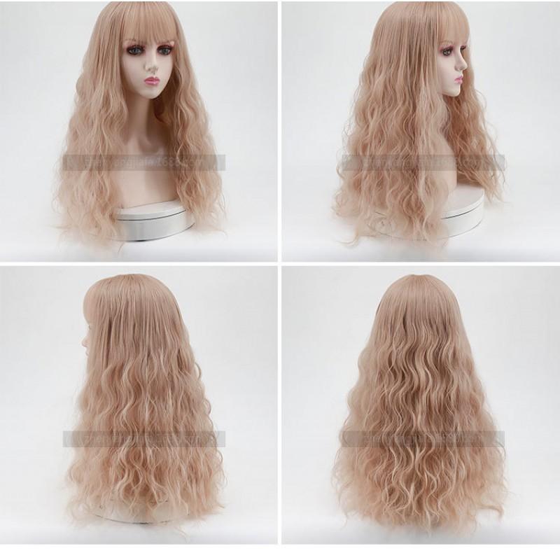 Long Wavy Synthetic Wig With Full Cap Design Dirty Orange Color Water Wave Texture Women Cosplay Lolita