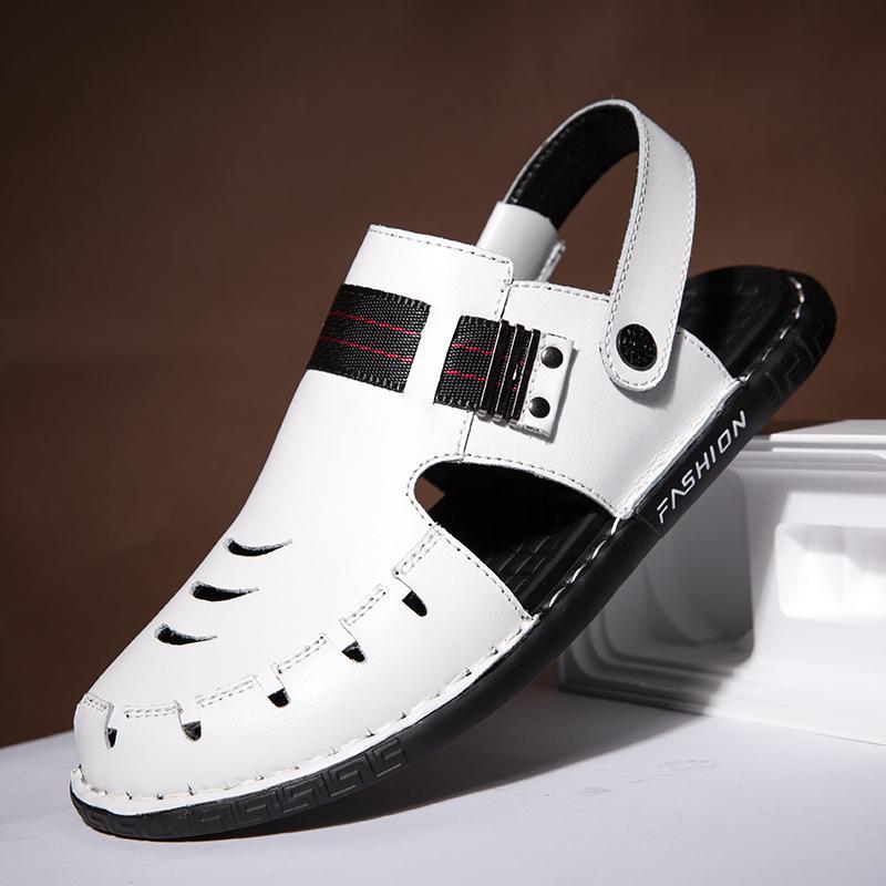 

2025 sandals men s summer breathable and wear-resistant new open-toed youth dual-purpose beach shoes waterproof middle-aged men s slippers 44 белый