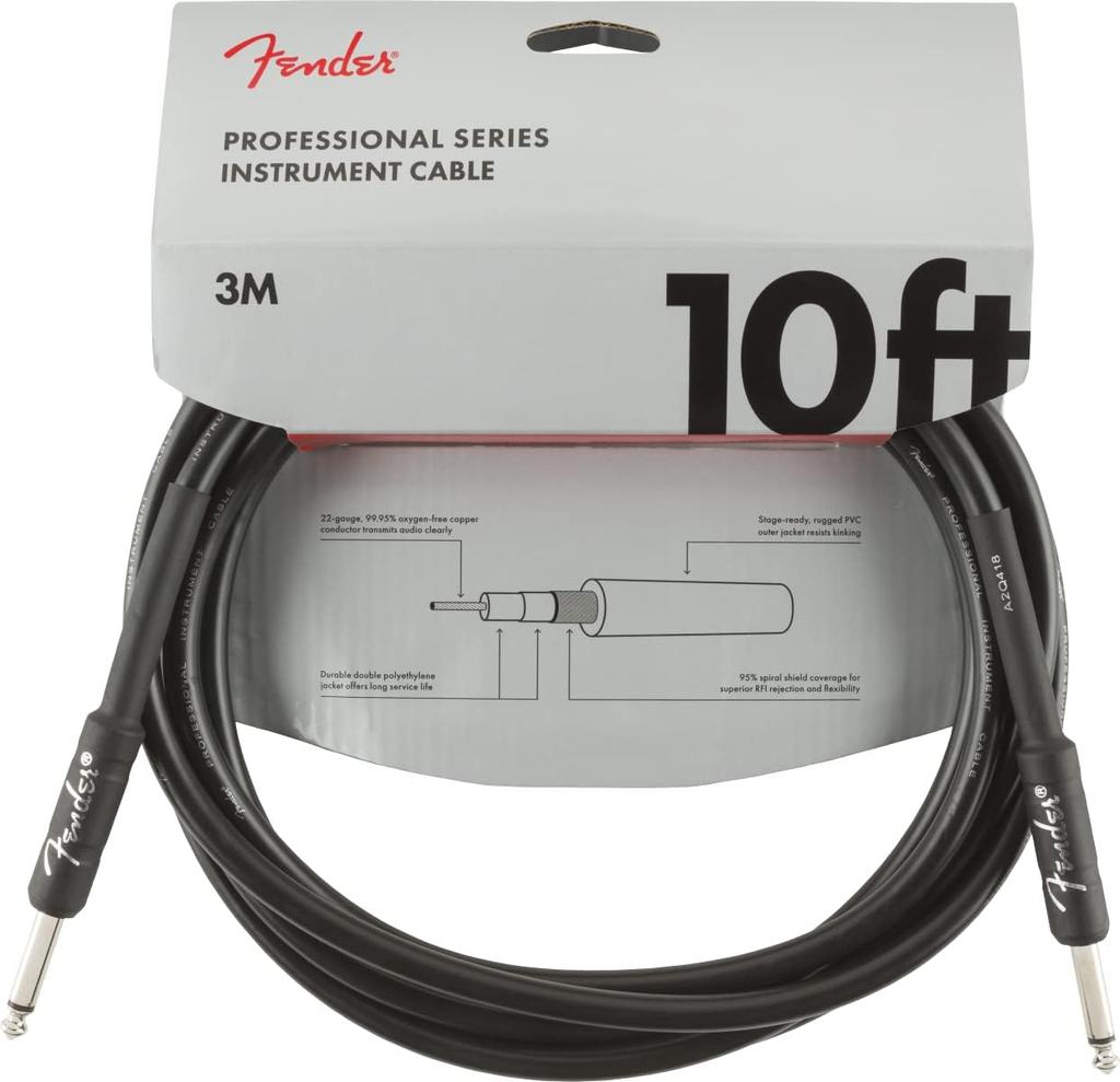 Fender Shielded Cable Professional Series Instrument Cable, StraightStraight, 10', Black