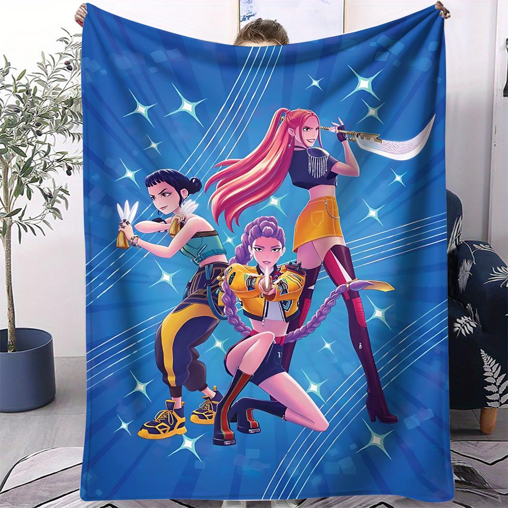 K-Pop Demon Hunter Blanket Hot Anime Girl Team Flannel Throw Blanket Winter Warm Blanket for Living Room Sofa Bed Cover Fan Gift