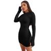Autumn and winter new European and American V-neck dress slim-fitting long-sleeved sexy hip-wrapped short skirt for women