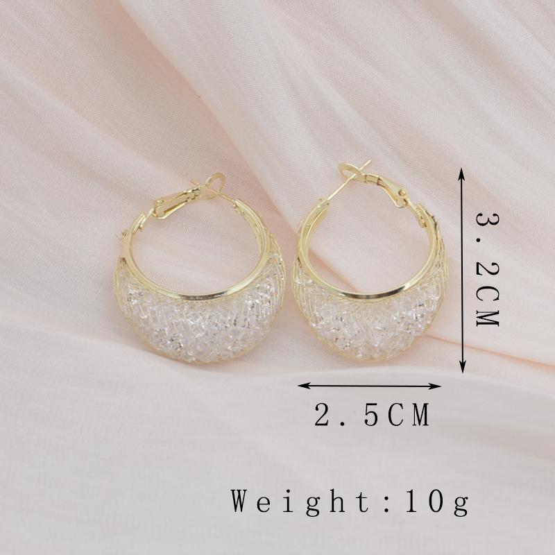 Inside Crystal Metal Mesh Hoop Earrings for Women Wedding Party European Vintage Round Statement Dangle Earrings Jewelry
