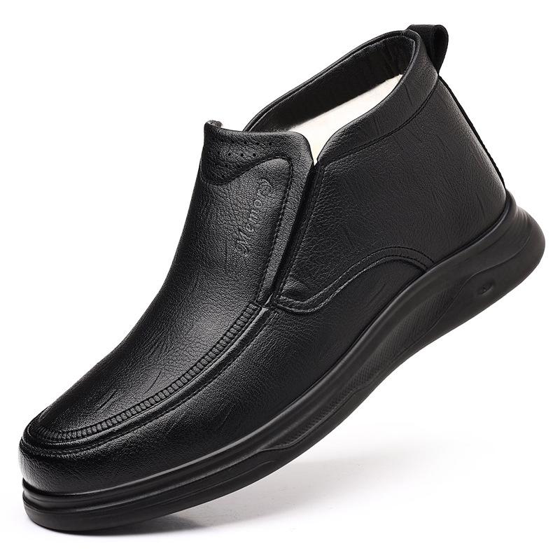 2025 Men's High-Top Leather Business Formal Casual Warm Cotton Shoes for Autumn/Winter