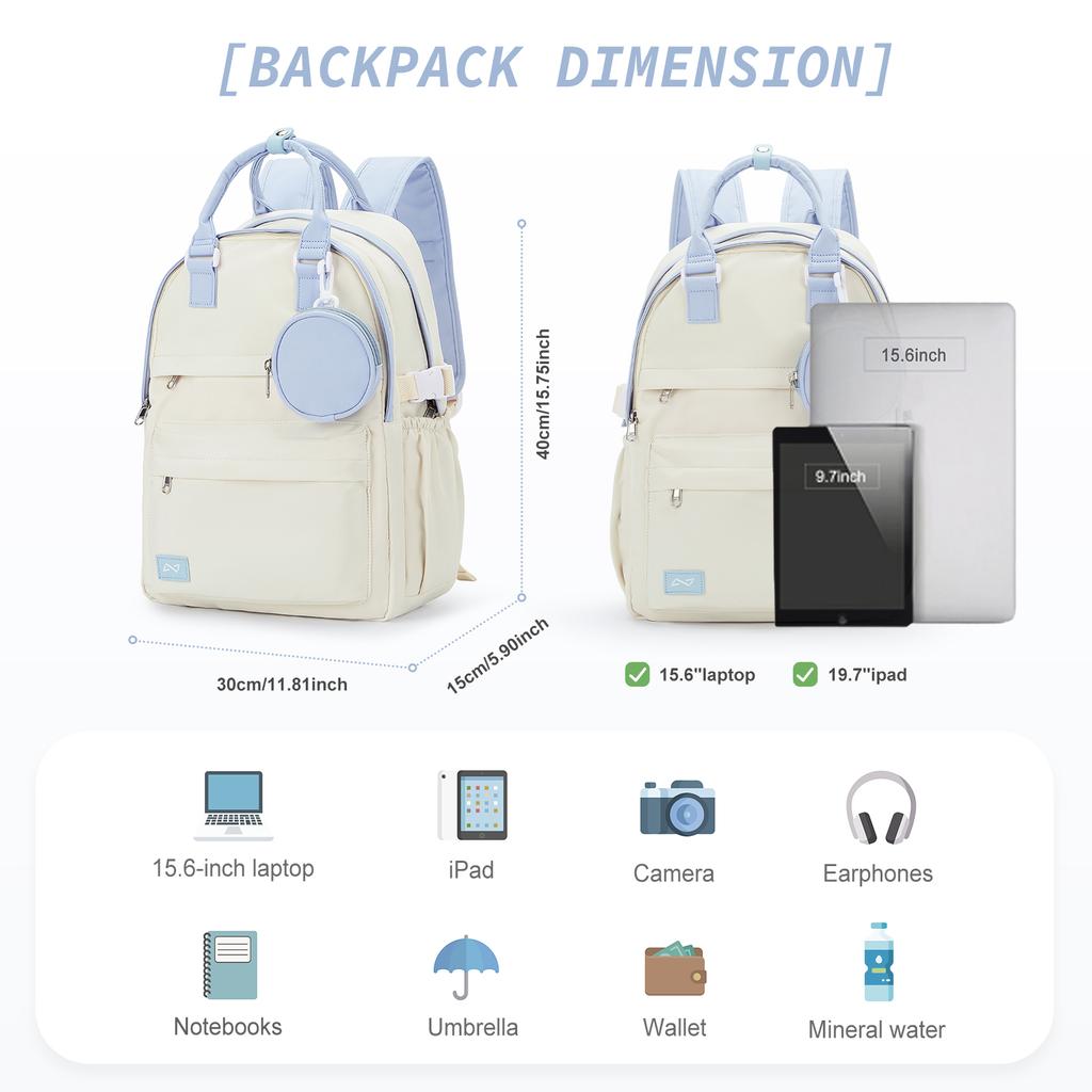Large Laptop Backpack for Women, Korean Backpack Kawai School Backpack for Youth Girls,  University Leisure Anti-theft Backpack