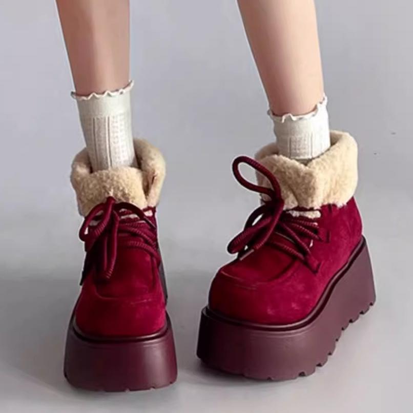 

Женские зимние ботинки из искусственной замши, нескользящие ботинки на толстой платформе со шнуровкой и меховой подкладкой, теплые и удобные короткие ботинки для ходьбы для женщин 35 верблюд