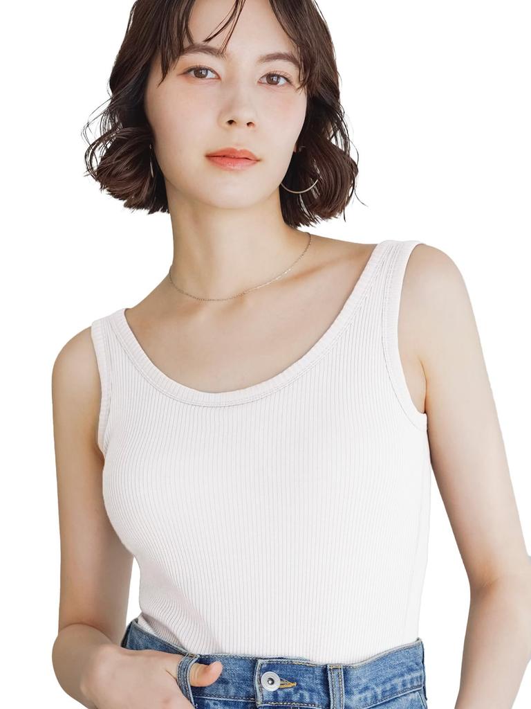 Bra Top Tank Top with Cups Ribbed Cotton Top [Bambi Water] [Patented] Women's (XS, White)
