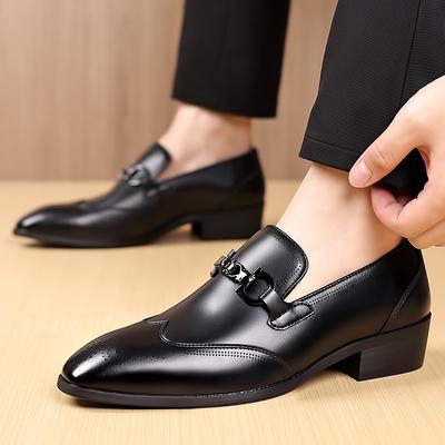 Leather Shoes Men's Summer Business Dress Best Man Black Casual Inner Height Increase Wedding Suit Breathable British Groom Men's Shoes
