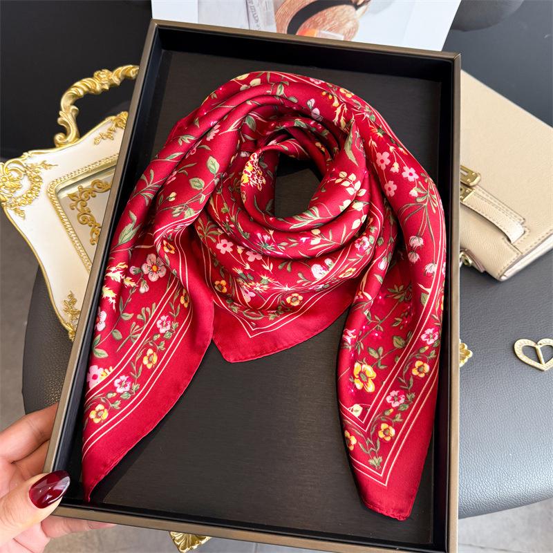 2026 New Floral Printed Square Scarf Women's Spring and Summer Polyester Fiber Scarf Fashion Bag Ribbon Hair Bands Bandana