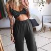 Women Pants Sets Butterfly Print Drawstring Twisted Tube Top Loose Wide Leg Ladies Suit Summer Sleeveless Beach Female Outfits