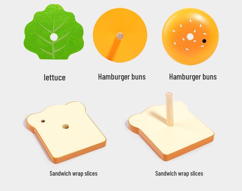 Children's Wooden Hamburger & Sandwich Assembly Toy Set
