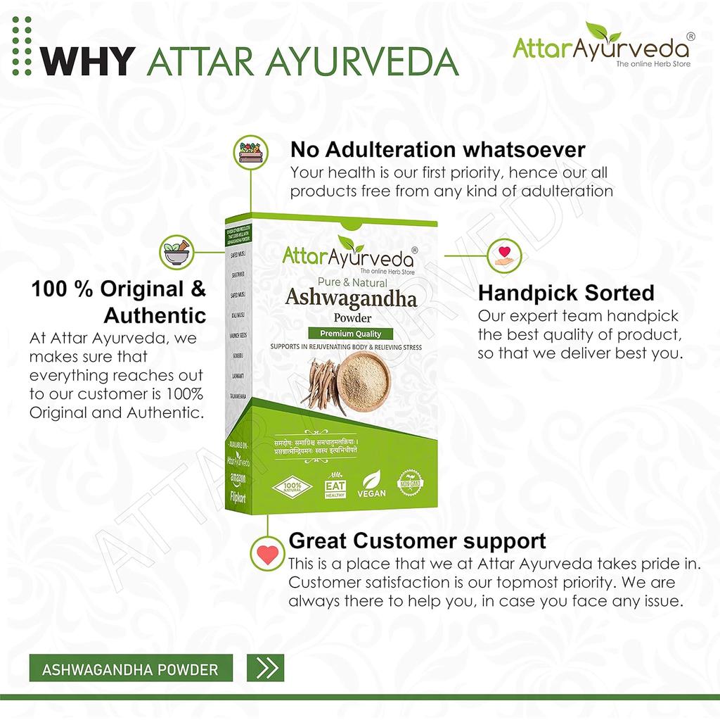 Attar Ayurveda Ashwagandha Powder 250 g Natural Herbal Root Powder Daily Wellness Vitality Strength Support Blend