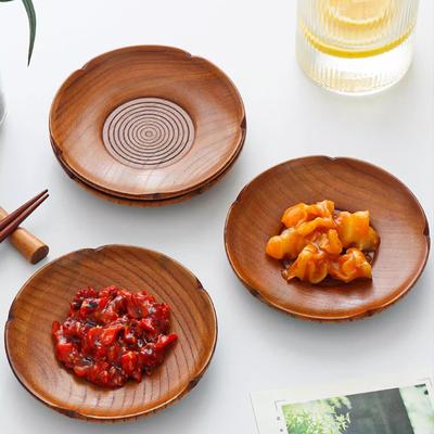 Wooden Dipping Saucer Solid Wood Round Butter Dish Cheese Plate Dessert Snack Plate Coasters Kitchen Tableware Accessories