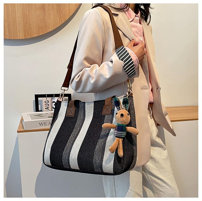 Bitcuem Women's Tote Bag with Zipper, Large Capacity, Lightweight, A4 Size, 2-Way, Cute, Handbag for Travel, School, and Commuting (Black)