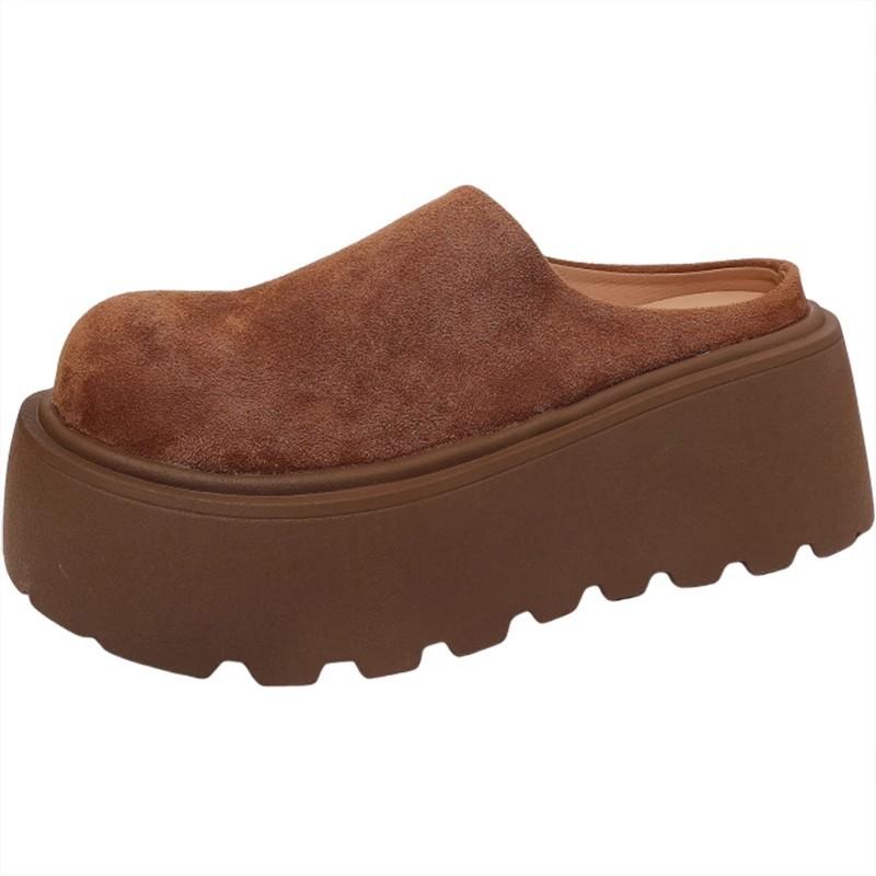 Lazy People Pedal a Bag Head and Half Slippers, Women's Season New Models Wear Wide Version Thick-soled Fluffy Shoes