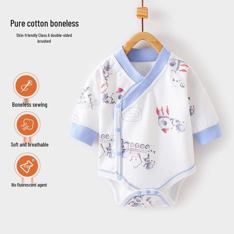 Unisex Cotton Long-Sleeve Snap-Up Bodysuit for Babies - All-Season Newborn Romper