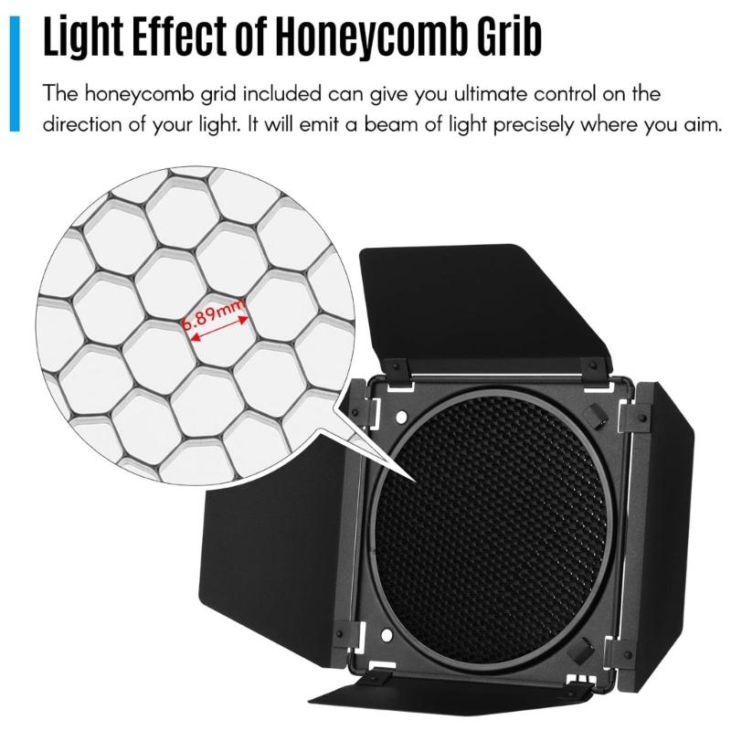 Barn Door & Honeycomb Grid &4 Color Gel Filters for 7Inch Standard Reflectors Studio Hing Accessories Kit