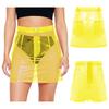 S-XXL Women Clear PVC High Waist Bodycon Mini Skirt with Side Pockets Transparent Cover Up for Swimsuit Beach Clubwear