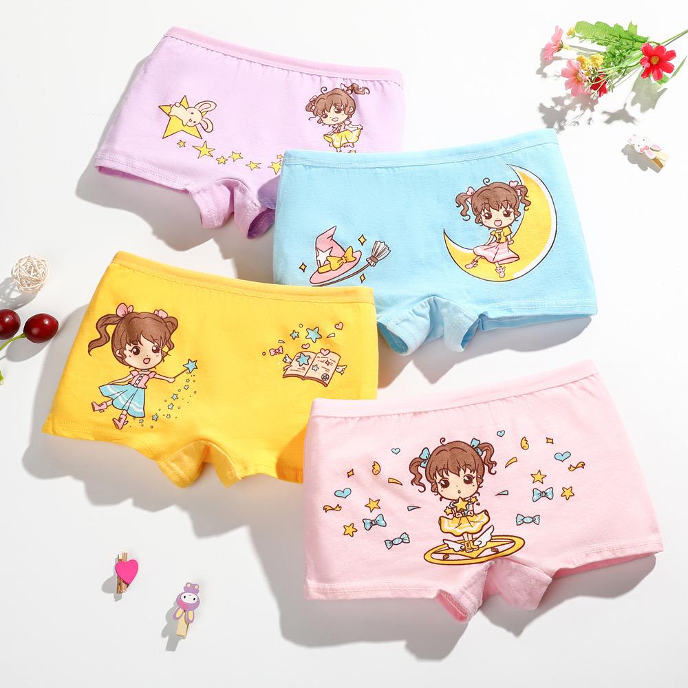 4Pc Kids Panties Girls' Briefs Female Child Underwear Lovely Cartoon Panties