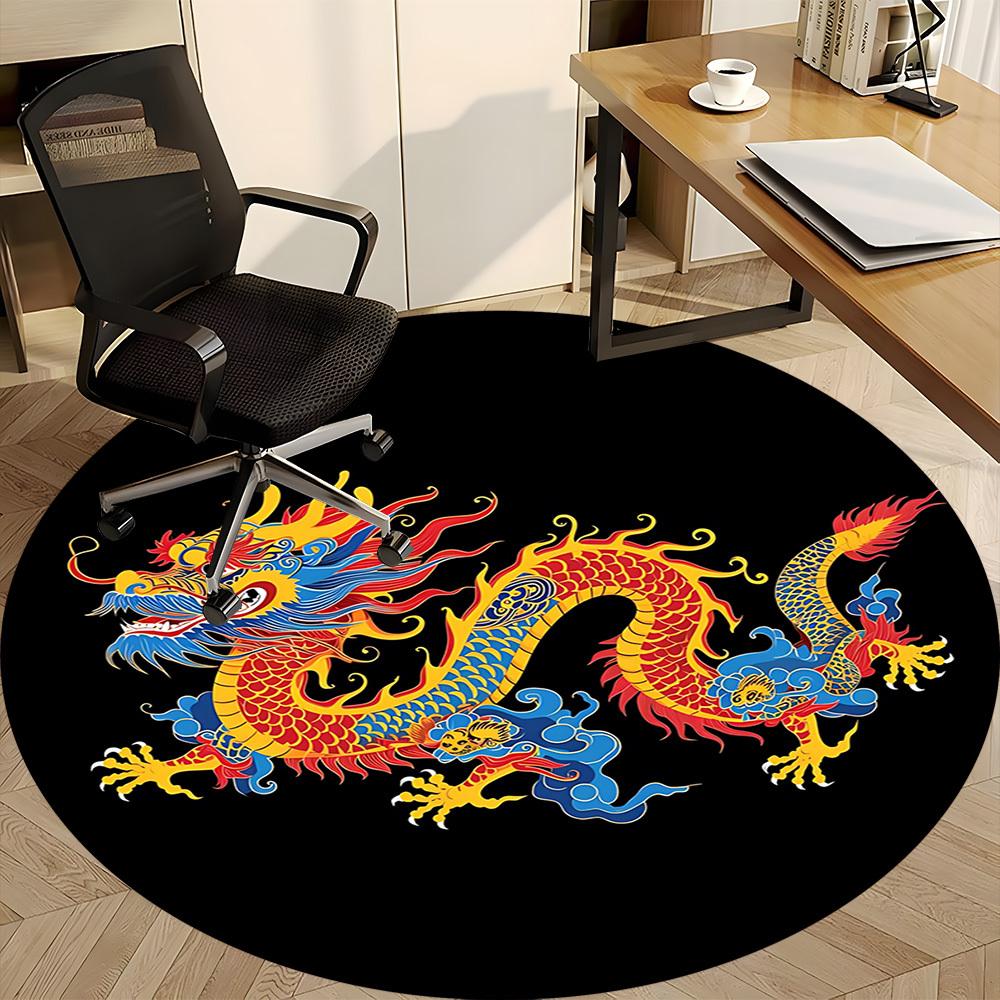 1pc Dragon Pattern Chair Carpet for Office, Round Non-Slip Durable Large Size Office Carpet, Suitable for Office, Beautiful Decoration