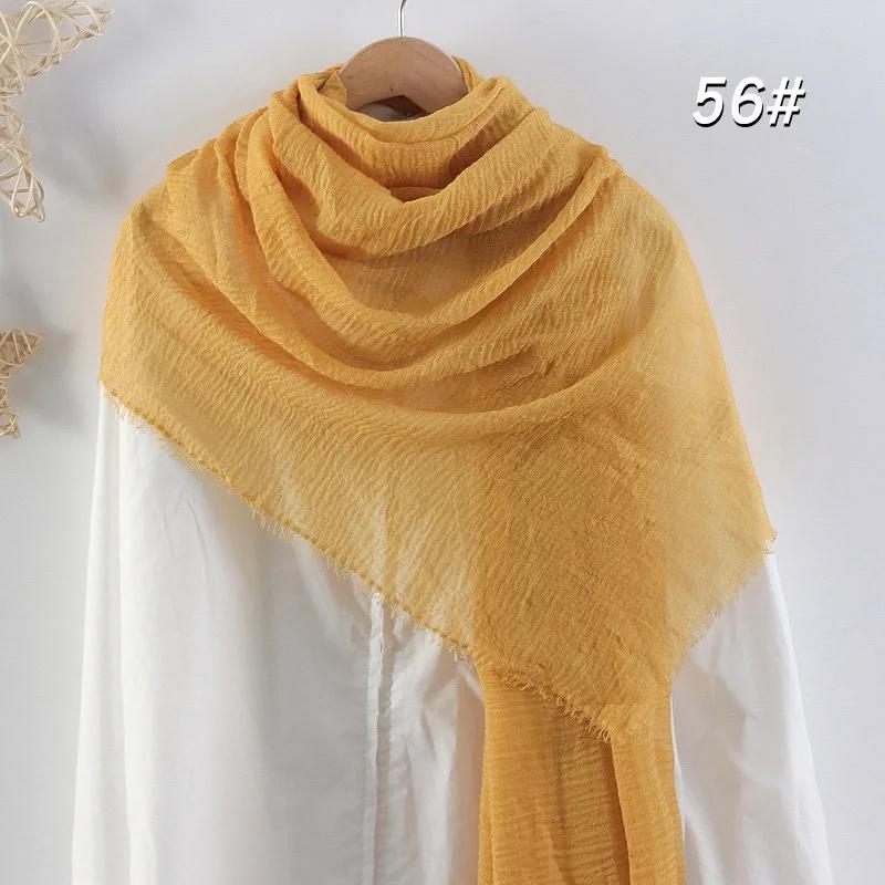 Eșarfă Moale din Bumbac și In 90x180cm Femei Musulmane Eșarfă Hijab Șifonată Culoare Solidă Șaluri Islamice de Cap Înfășurări Eșarfă de Cap Femei