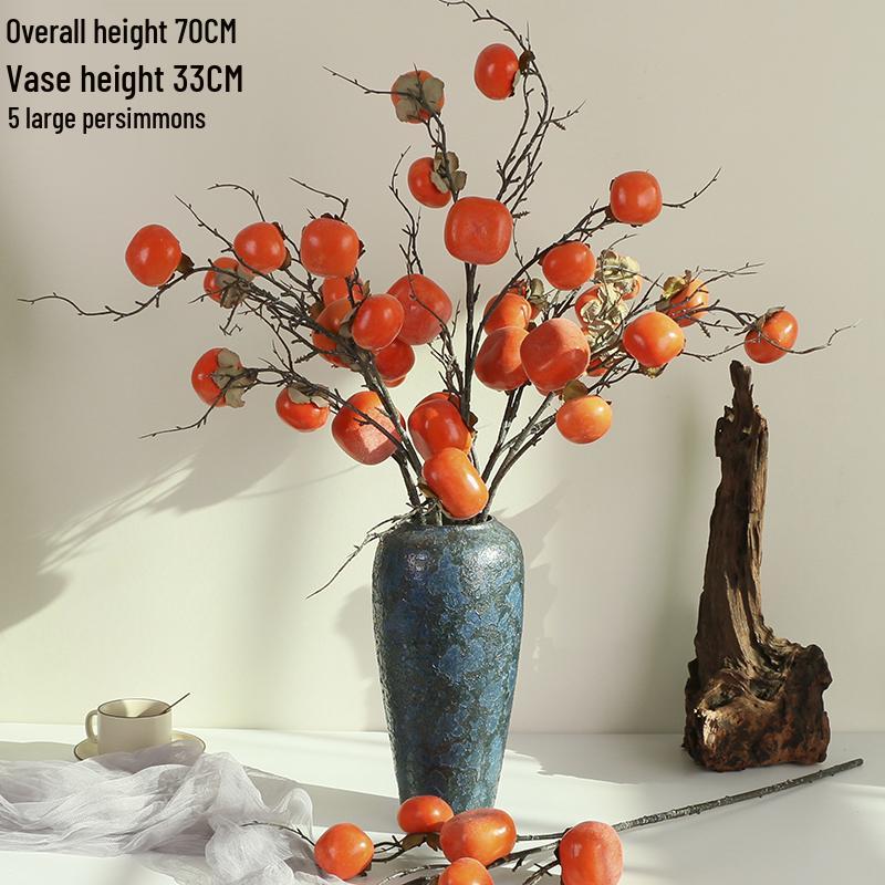 Pomegranate and Persimmon Artificial Flower Branch for Living Room or Dining Table Decoration