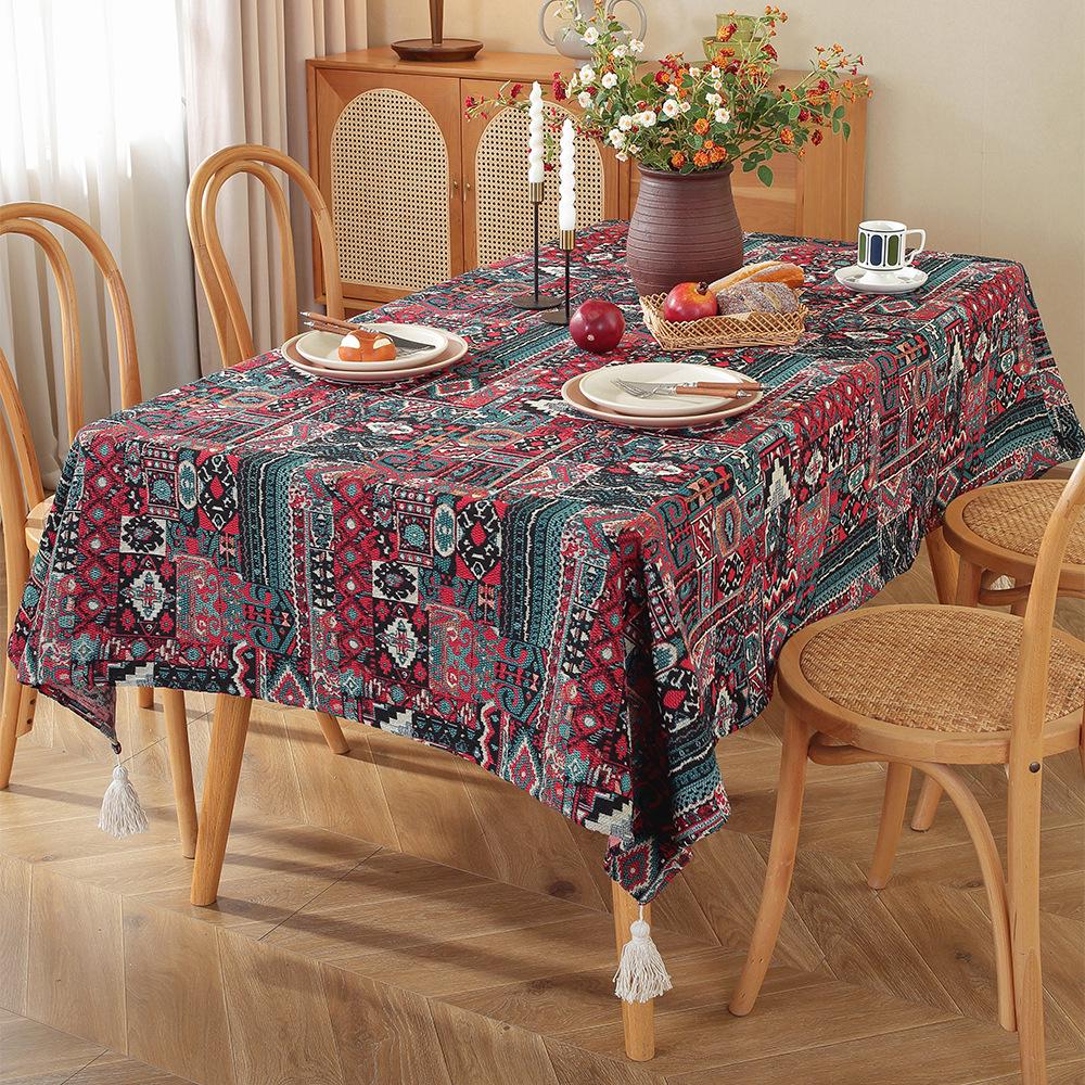 Retro Romantic Jacquard Tablecloth: Rectangular, Pastoral Oil Painting Design for Dining and Coffee Tables. In Stock.