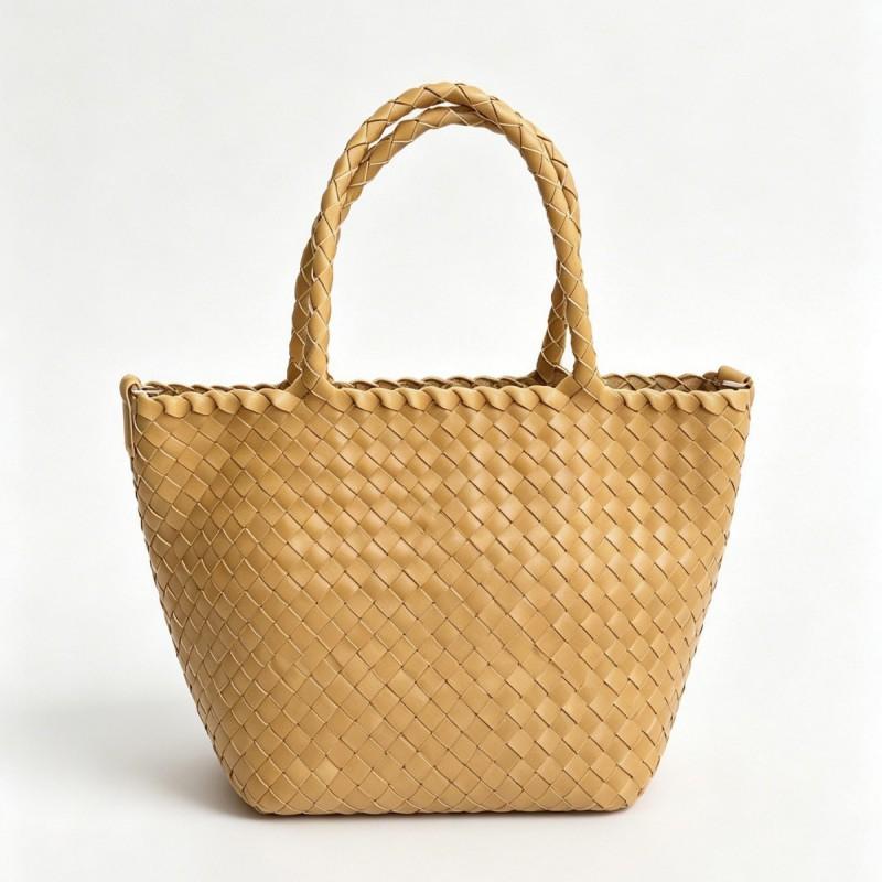 Handwoven Genuine Leather Tote Bag Women Large Capacity Casual Shoulder Handbag In Soft Full-Grain Cowhide