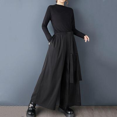 Pantaloni larghi da donna neri taglie forti per Primavera Autunno a vita alta casual larghi